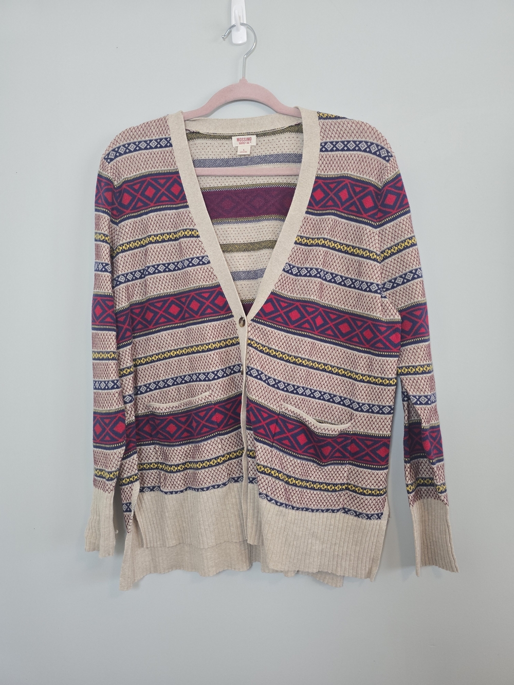 Mossimo Beige Red Geometric Cotton Cardigan Grandmacore Women’s M